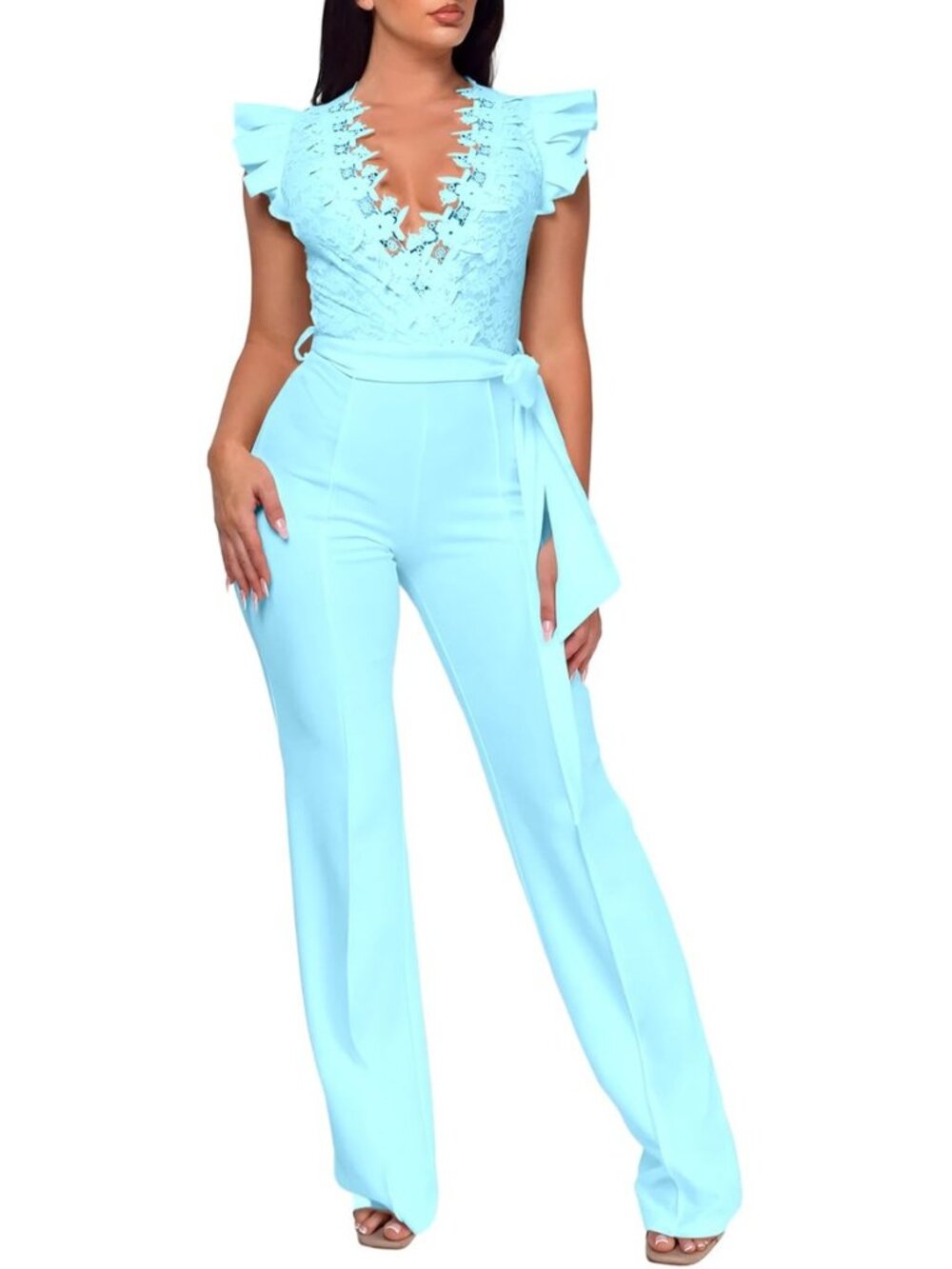 Womens Elegant Plus Size Jumpsuits Sexy Back zipper Short Sleeve Mid Waist Wide